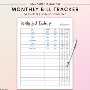 Bill Tracker, Monthly Bill Tracker Printable, Digital Bill Tracker, Expense Tracker, Finance Planner, Bill Payment Tracker, Bill Log