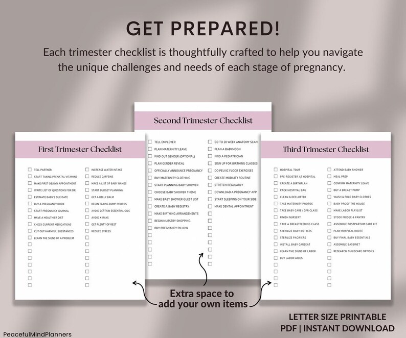 Pregnancy Checklist Bundle Printable, Pregnancy Planner, Expecting