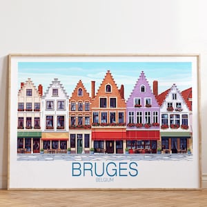 Impressão de viagem de Bruges, Bélgica, pôster de paisagem da Bélgica, arte de parede de viagem de Bruges, pôster de viagem personalizado, presentes de decoração para casa