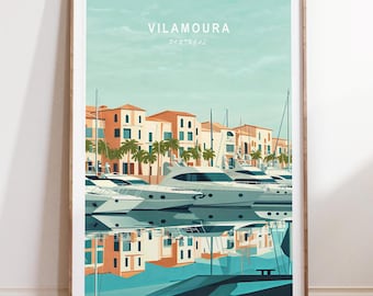 Impresión de viaje de Vilamoura, póster de viaje de Portugal Algarve, impresión de arte de pared de Vilamoura Portugal, póster de viaje minimalista, regalos de decoración del hogar
