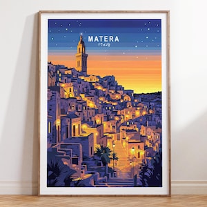 Matera Italien Reisedruck, Italien Reiseplakat, Matera Stadt Wandkunst, Minimalistisches Reiseplakat, House Warming Geschenke