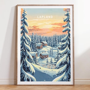 Lappland Kunst Druck, Finnland Winter Poster, Lappland Finnland Wand Kunst Druck, Individuelles Reise Poster, Minimalistische Stadtlandschaft