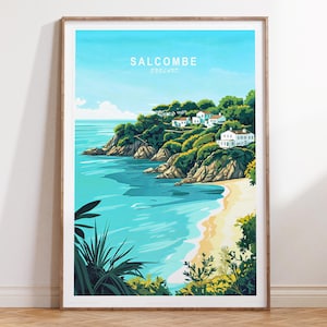 Salcombe Anglia Plakat Podróżniczy, Anglia Wydruk Podróżniczy, Salcombe Wydruk Artystyczny Ścienny, Minimalistyczny Plakat Podróżniczy, Wystrój Domu