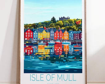 Arte mural de viaje a la isla de Mull, Escocia, impresión de viaje a Escocia, póster de viaje a la isla de Mull, decoración del hogar, regalos de cumpleaños