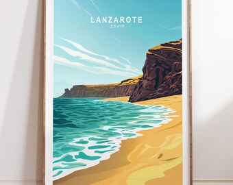 Arte mural de Lanzarote, España, póster de viaje a España, impresión de viaje a Lanzarote, paisaje urbano minimalista, regalos de decoración para el hogar