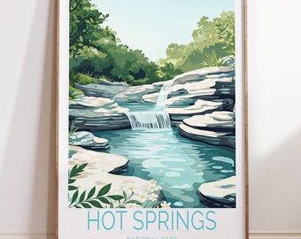 Art mural de voyage dans le parc national de Hot Springs, affiche de voyage dans le parc national, impression de voyage dans les sources chaudes, décoration d'intérieur, cadeaux personnalisés