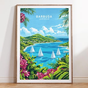 Barbuda Karibik Reiseplakat, Karibik Wandkunst Druck, Barbuda Reisedruck, Benutzerdefiniertes Reiseplakat, minimalistisches Stadtbild