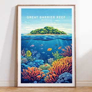 Great Barrier Reef Australien Reise Poster, Great Barrier Reef Wand Kunst Druck, Australien Reise Druck, Minimalistische Stadtbild, Wohnkultur