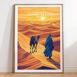 Sahara Wüste Afrika Reiseplakat, Afrika Wand Kunst Druck, Sahara Wüste Reise Druck, Housewarming Geschenke, minimalistisches Reiseplakat