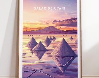Salar De Uyuni Wall Art Print, Salar De Uyuni Bolivia Travel Print, Uyuni Salt Flats Art, Minimalist Cityscape, Personalised Gifts