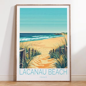 Lacanau Beach Reisewandkunst, Lacanau Beach Frankreich Kunstdruck, Frankreichreiseplakat, personalisierte Reisegeschenke, Hochzeitsgeschenke
