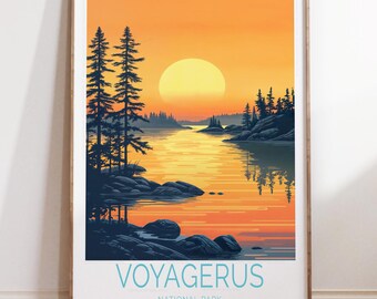 Voyageurs Poster, Minnesota Lake Print, Sunset Travel Decor
