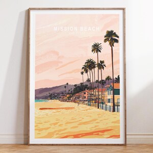 Mission Beach Kalifornien Reisedruck, Mission Beach San Diego Wandkunst, San Diego Reiseplakat, personalisierte Geschenke, minimalistisches Stadtbild
