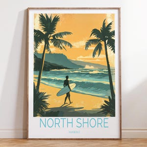 Affiche de voyage North Shore à Hawaï, art mural voyage à Hawaï, impression voyage North Shore, cadeaux déco, cadeau d'anniversaire
