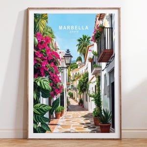 Impresión de viaje a Marbella, España, Impresión de arte mural de Marbella, Póster de viaje a España, Póster de viaje minimalista, Regalos de inauguración de la casa