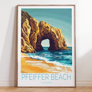 Póster de viaje a Pfeiffer Beach, California, impresión de arte mural de California Big Sur, impresión de viaje a Pfeiffer Beach, decoración del hogar, regalos de boda