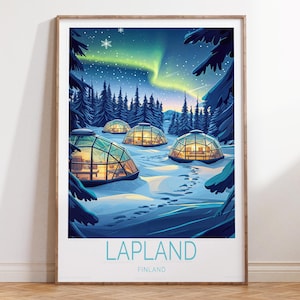 Lapland Finland Travel Poster, Lapland Winter Print, Finland Wall Art Print, Housewarming Gifts, Personalised Travel Poster