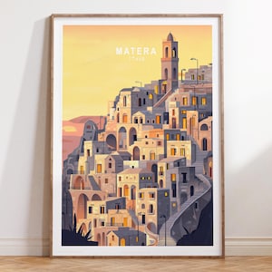 Matera Italy Travel Poster, Italy Travel Print, Matera Travel Wall Art, Custom Travel Poster, Minimalist Travel Poster