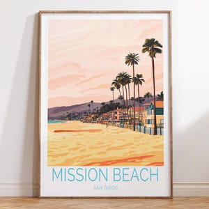 Mission Beach San Diego Travel Poster, San Diego Travel Print, Mission Beach Wall Art Print, Home Decor Gifts, Birthday Gifts