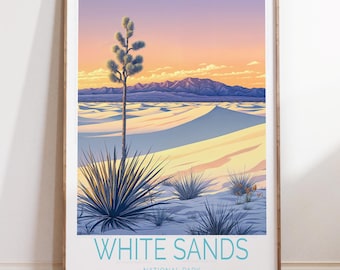 White Sands Travel Poster, White Sands National Park Travel Print, National Park Wall Art Print, Birthday Present, Home Decor Gifts