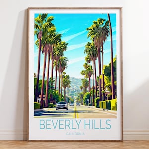 Beverly Hills California Travel Poster, Beverly Hills Travel Print, California Wall Art Print, Personalised Gifts, Wedding Gifts