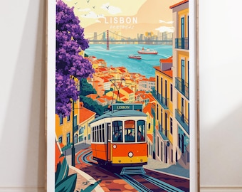 Lisbon Custom Travel Poster, Lisbon Tram Portugal Wall Art, Portugal Travel Print, Birthday Present, Wedding Present
