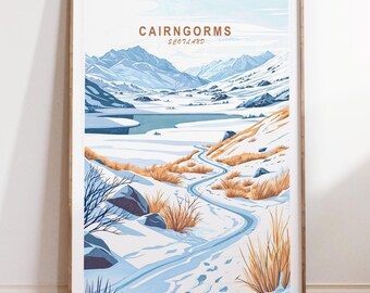 Cairngorms National Park Print, Cairngorms Schottland Reiseplakat, Schottland Wandkunst, personalisierte Geschenke, minimalistische Citysape Kunst