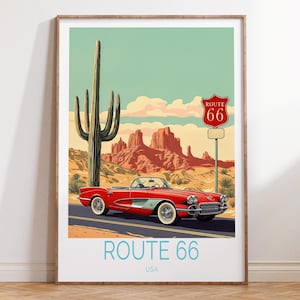 Route 66 USA Travel Poster, Main Street of America Print, Route 66 Travel Print, House Warming Gifts, Wedding Gifts