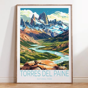 Impression parc national Torres del Paine, art mural voyage Chili, affiche de voyage Patagonie, cadeaux déco, cadeau de mariage
