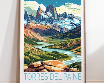 Torres Del Paine National Park Print, Chile Travel Wall Art, Patagonia Travel Poster, Home Decor Gifts, Wedding Present