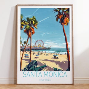Santa Monica Reiseplakat, Kalifornien Wandkunst, Santa Monica Reisedruck, Geburtstagsgeschenke, Stadt personalisierte Geschenke