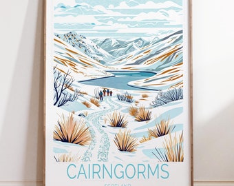 Cairngorms Winter-Druck, Schottland-Wand-Kunstdruck, Cairngorms-Nationalpark-Reise-Plakat, Hauptdekorgeschenke, Reisegeschenke