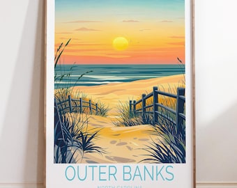 Outer Banks Travel Poster, Outer Banks North Carolina Wall Art, North Carolina Travel Print, House Warming Gifts, Travel Gifts