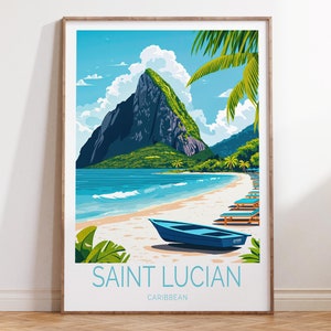 Saint Lucian Caribbean Poster, Saint Lucian Travel Wall Art, Caribbean Travel Print, Birthday Gifts, Wedding Gifts