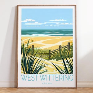 West Wittering England Travel Poster, England Beach Wall Art, Coastal West Sussex Print, House Warming Gifts, Travel Gifts