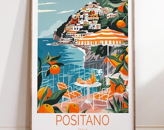 Positano Italy Travel Poster, Italy Travel Wall Art , Positano Travel Print, Fruit Prints, Birthday Gifts, Wedding Gifts