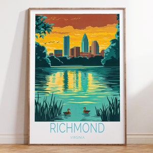 Richmond Travel Poster, Richmond Virginia Wall Art, James River Travel Print, House Warming Gifts, Wedding Present