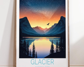 Glacier National Park Travel Poster, National Park Wall Art, Glacier National Park Print, Wedding Present, Travel Gifts