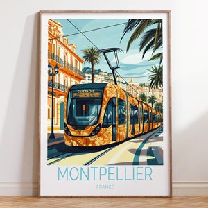 Affiche de voyage Montpellier France, art mural Montpellier, impression voyage France, cadeaux personnalisés ville, cadeaux de mariage