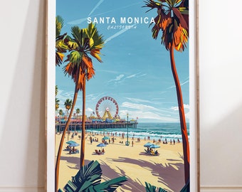 Póster de Santa Mónica, California, arte mural de Santa Mónica, California, impresión de viaje a Santa Mónica, regalos de boda, regalos de cumpleaños