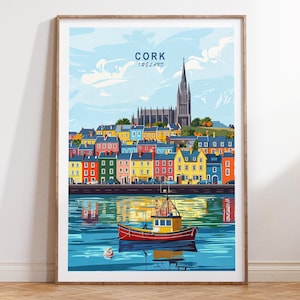 Cork Port Travel Poster, Cork Ireland Wall Art, Ireland Travel Print, House Warming Gifts, Wedding Gifts, Home Decor