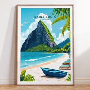 Saint Lucian Island Poster, Saint Lucian Caribbean Travel Print, Caribbean Travel Wall Art, Travel Gifts, Home Decor
