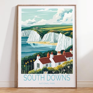 South Downs Travel Poster, South Downs National Park Wall Art Print, England Travel Print, Personalised Gifts, Home Decor