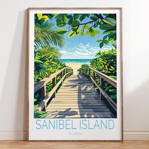 Sanibel Island Florida Travel Poster, Florida Travel Wall Art, Sanibel Island Travel Print, Verjaardagscadeaus, Huwelijkscadeaus