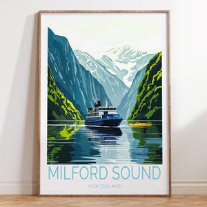 Cartaz de viagem de Milford Sound, Nova Zelândia, Arte de parede da Nova Zelândia, Impressão do Parque Nacional de Milford Sound Fiordland, Presentes de aniversário, Presentes de casamento