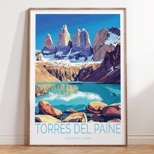 Stampa panoramica Torres del Paine, arte murale Patagonia, poster del parco nazionale del Cile, regali di inaugurazione della casa, regali personalizzati