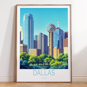 Dallas Custom Travel Poster, Texas Travel Wall Art, Dallas Texas Travel Print, House Warming Gifts, Birthday Gifts, Home Decor