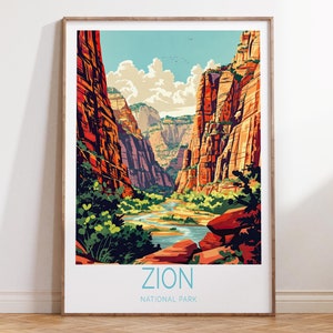 Zion Utah Reise Poster, Utah Reise Poster, Zion Nationalpark Wandkunst, Geburtstagsgeschenke, Hochzeitsgeschenk