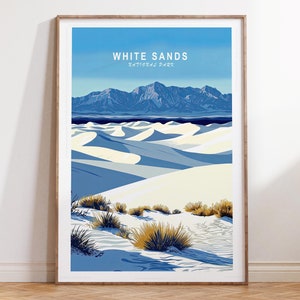 Plakat podróżniczy White Sands, wydruk ścienny White Sands National Park, wydruk White Sands New Mexico, prezenty urodzinowe, wystrój domu