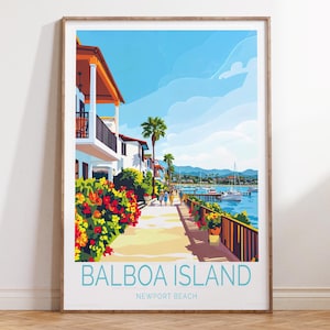 Balboa Island Travel Poster, Balboa Island California Wall Art,Newport Beach California Travel Print, Home Decor Gifts, Birthday Gifts